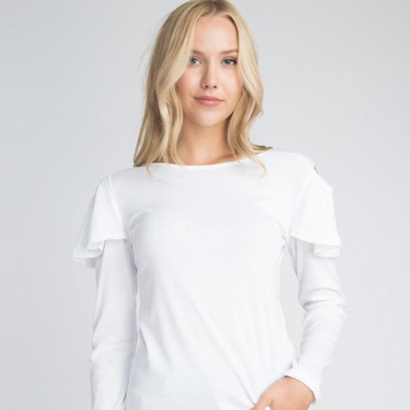Women's Cold Shoulder Ruffle Long Sleeve Top - Picture 1 of 6